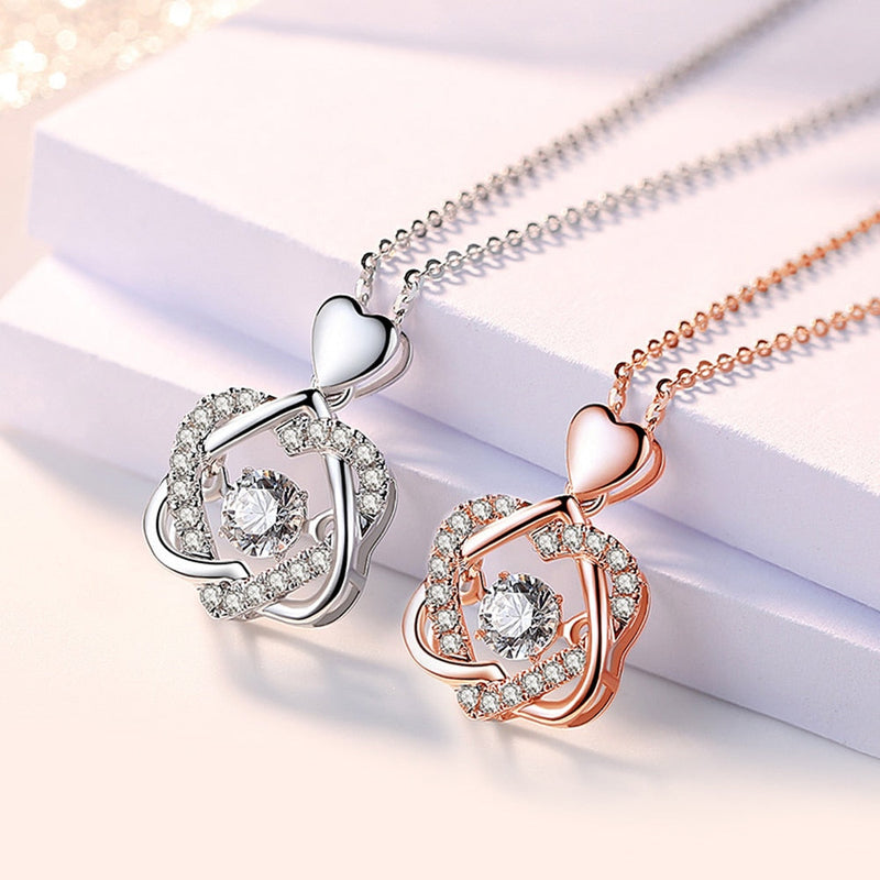 Colgante de doble corazón + Estuche con forma de Rosa de regalo